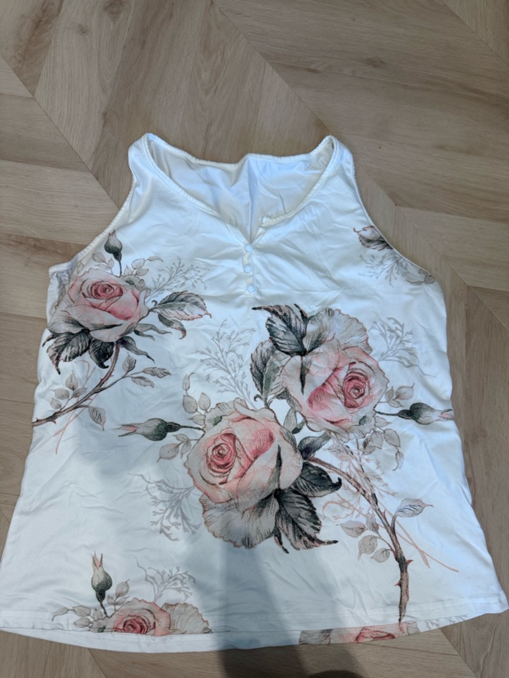 White Floral Rose Print Tank Top